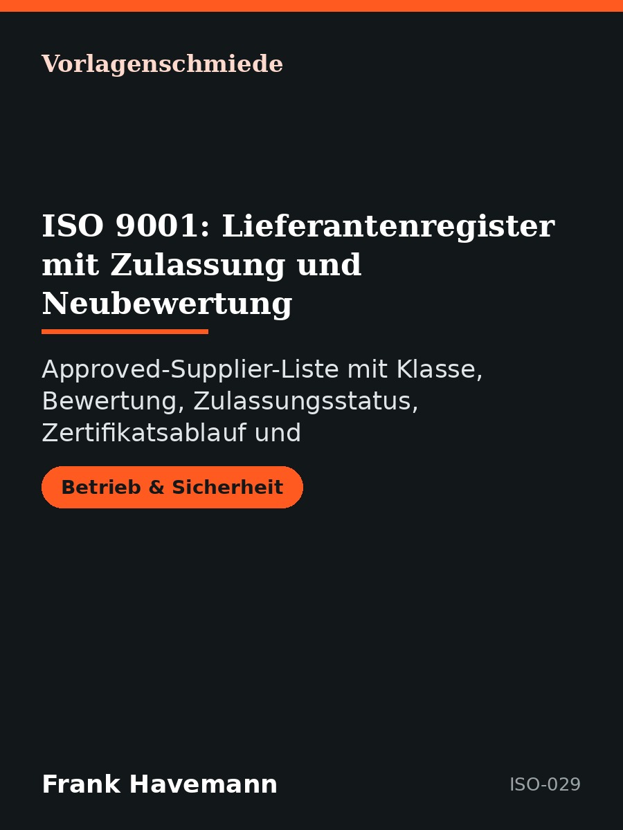 ISO 9001: Lieferantenregister mit Zulassung und Neubewertung