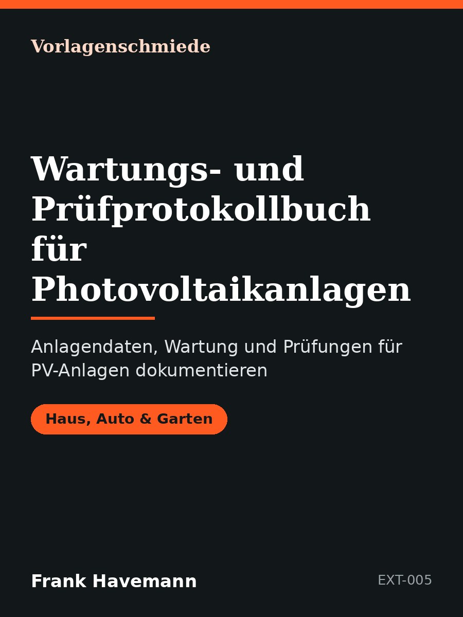 Wartungs- und Prüfprotokollbuch für Photovoltaikanlagen