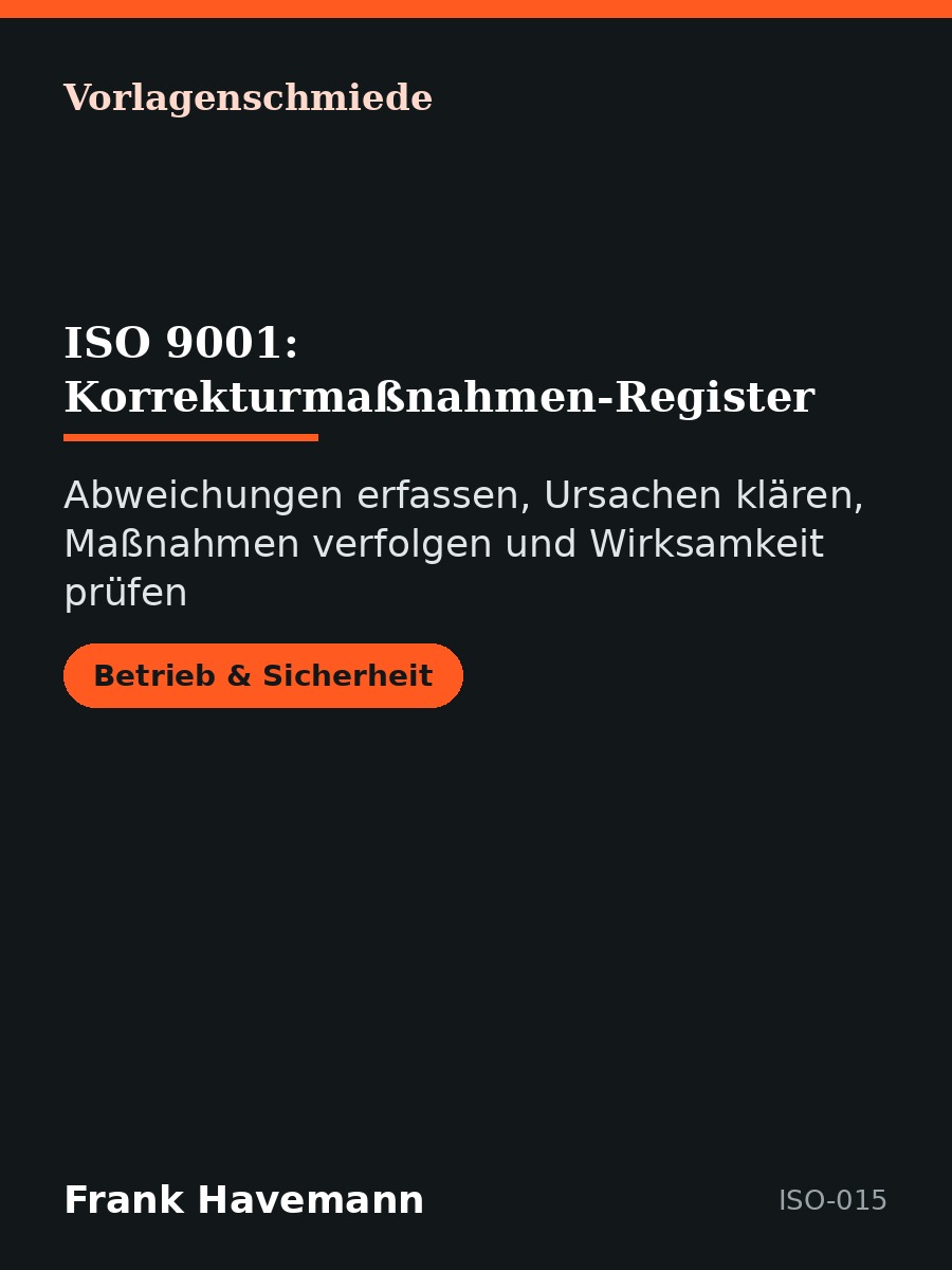 ISO 9001: Korrekturmaßnahmen-Register